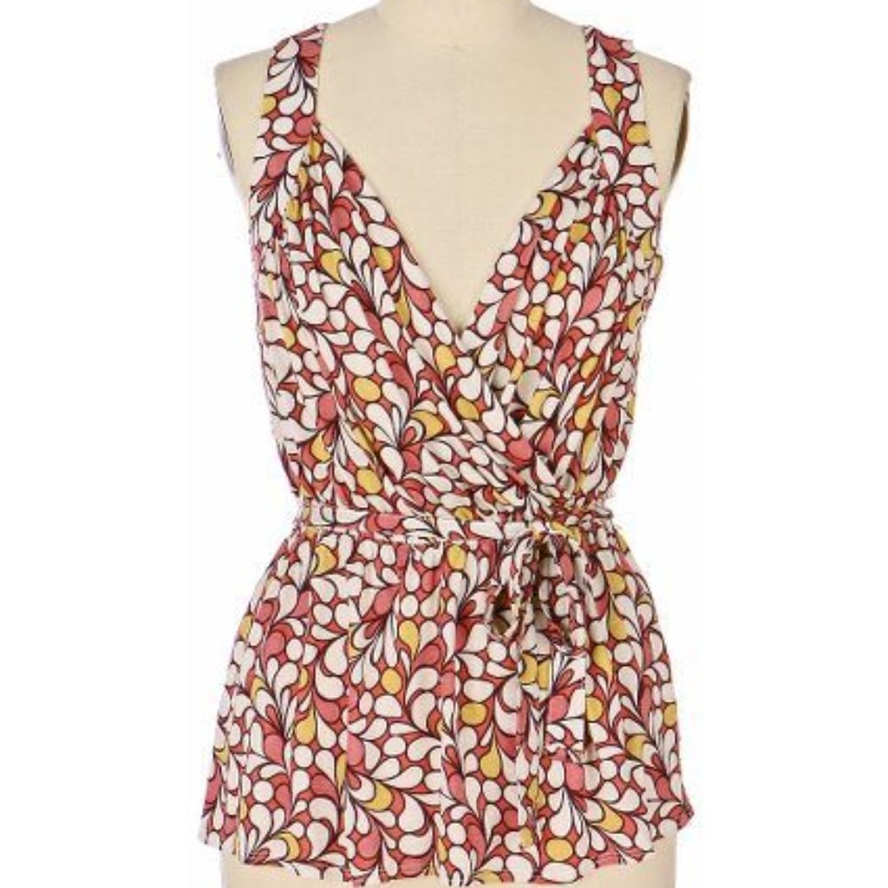 Anthropologie Leaf-Pattern Sleeveless Wrap Camisole in White, Red, Yellow